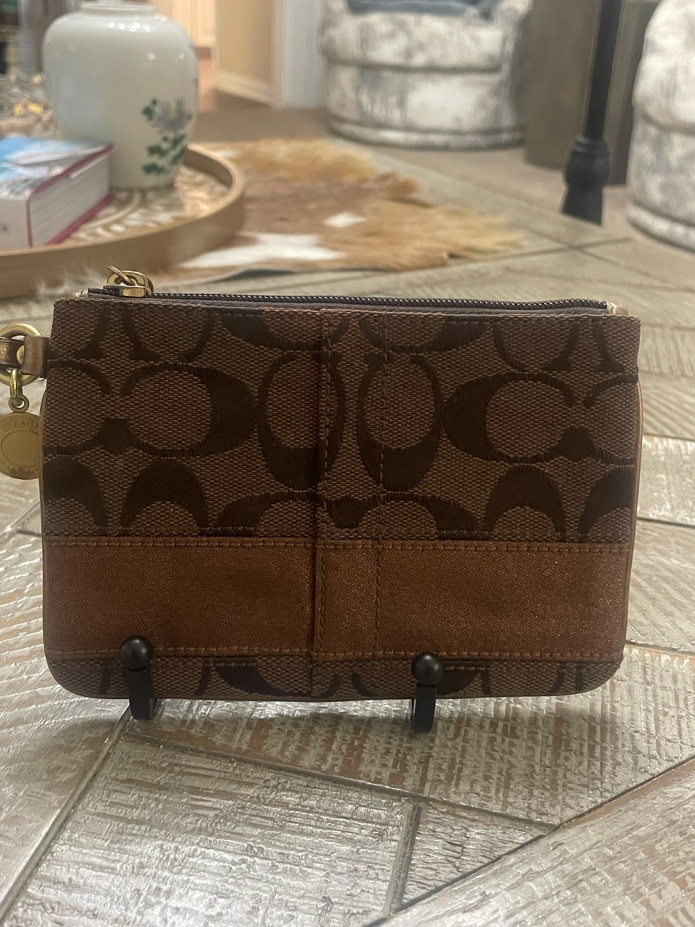 vintage Coach Signature Stripe Wristlet